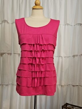 NWT Rafaella Hot Pink Tiered Ruffle Tank Top